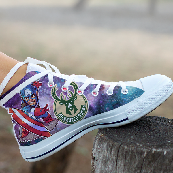 Captain America Hight Top Shoe White Milwaukee Bucks