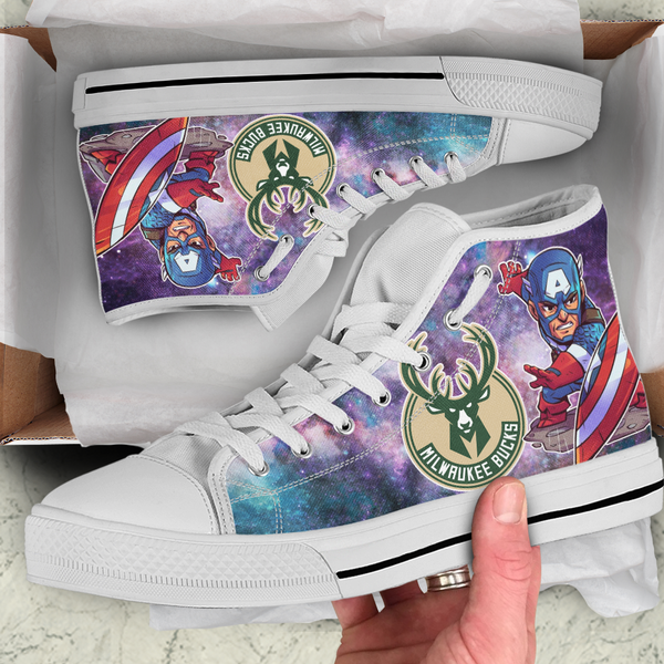 Captain America Hight Top Shoe White Milwaukee Bucks